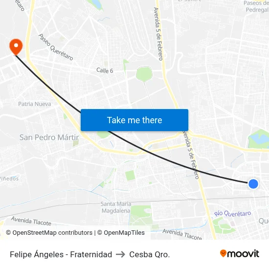 Felipe Ángeles - Fraternidad to Cesba Qro. map