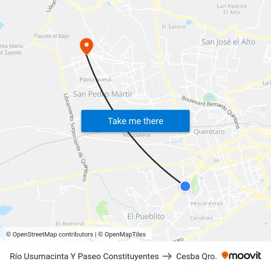 Río Usumacinta Y Paseo Constituyentes to Cesba Qro. map