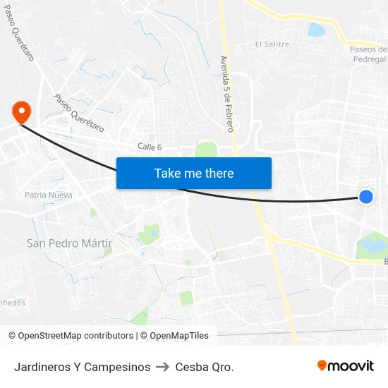 Jardineros Y Campesinos to Cesba Qro. map