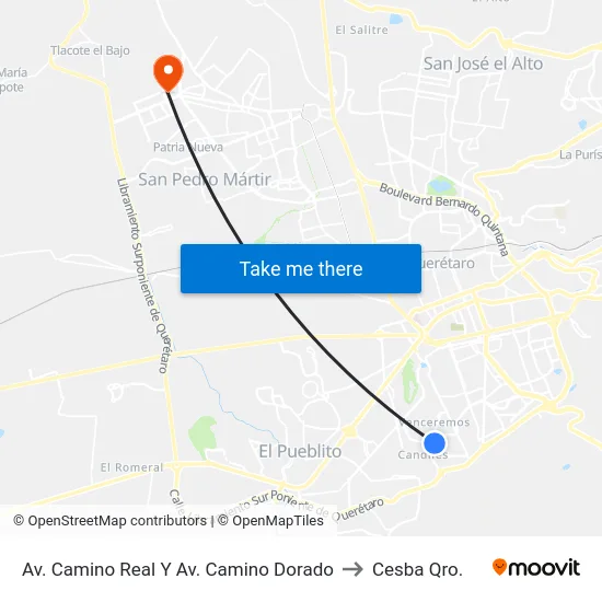 Av. Camino Real Y Av. Camino Dorado to Cesba Qro. map