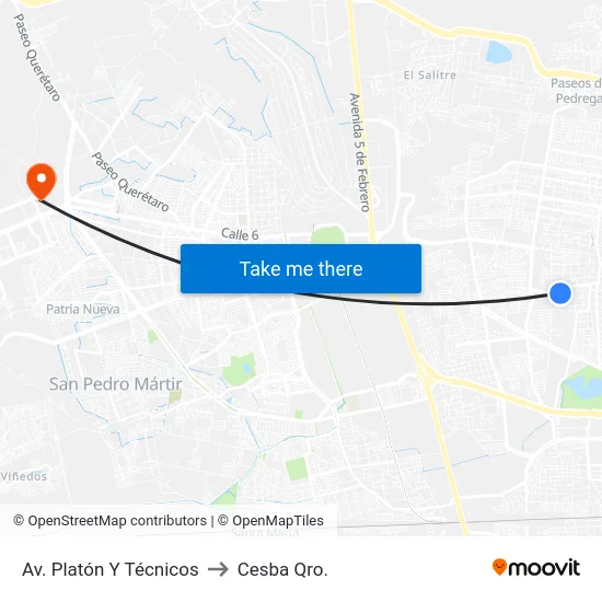 Av. Platón Y Técnicos to Cesba Qro. map