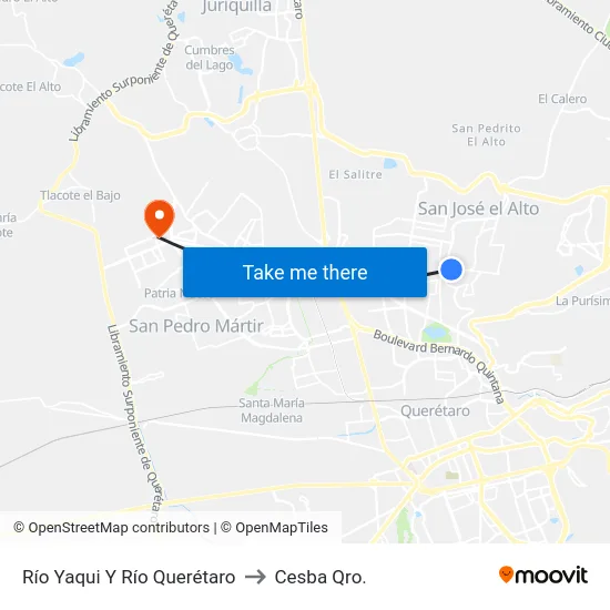 Río Yaqui Y Río Querétaro to Cesba Qro. map