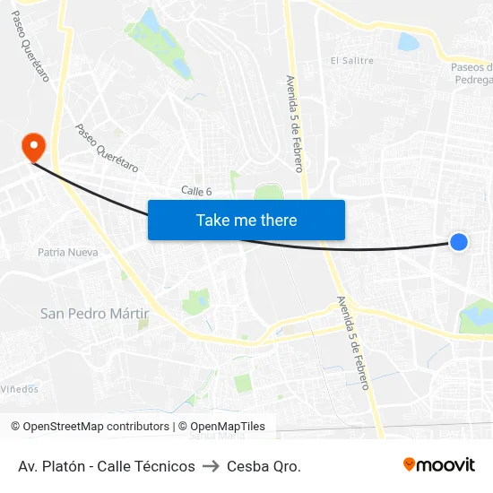 Av. Platón - Calle Técnicos to Cesba Qro. map