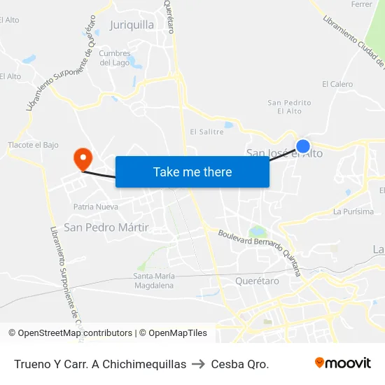 Trueno Y Carr. A Chichimequillas to Cesba Qro. map