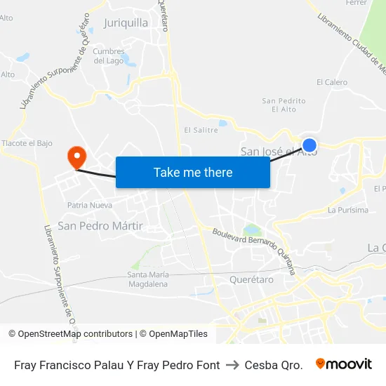 Fray Francisco Palau Y Fray Pedro Font to Cesba Qro. map