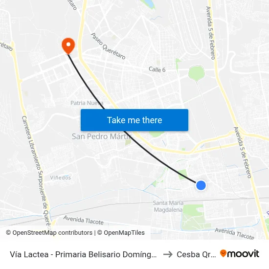 Vía Lactea - Primaria Belisario Domínguez to Cesba Qro. map