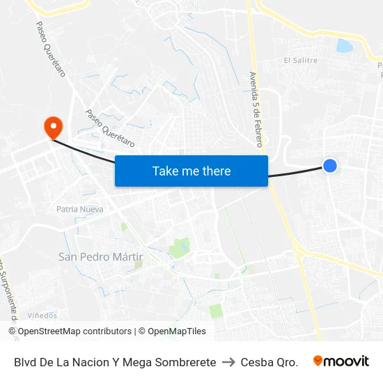 Blvd De La Nacion Y Mega Sombrerete to Cesba Qro. map