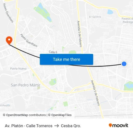 Av. Platón - Calle Torneros to Cesba Qro. map