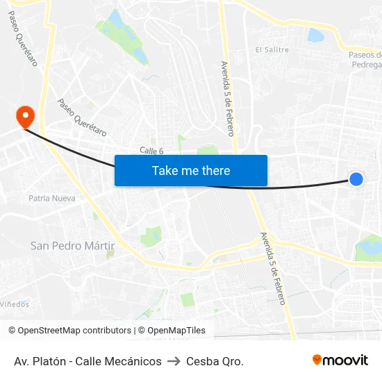 Av. Platón - Calle Mecánicos to Cesba Qro. map