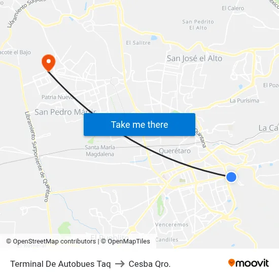 Terminal De Autobues Taq to Cesba Qro. map