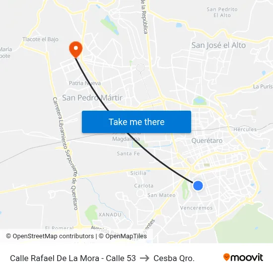 Calle Rafael De La Mora - Calle 53 to Cesba Qro. map