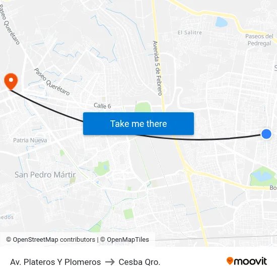 Av. Plateros Y Plomeros to Cesba Qro. map