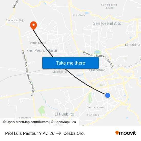 Prol Luis Pasteur Y Av. 26 to Cesba Qro. map