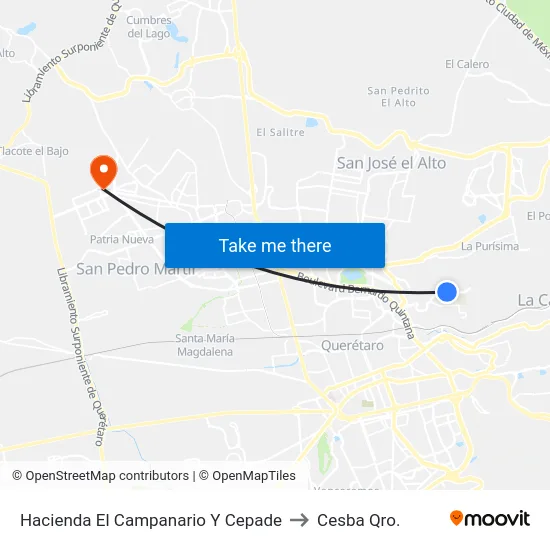 Hacienda El Campanario Y Cepade to Cesba Qro. map