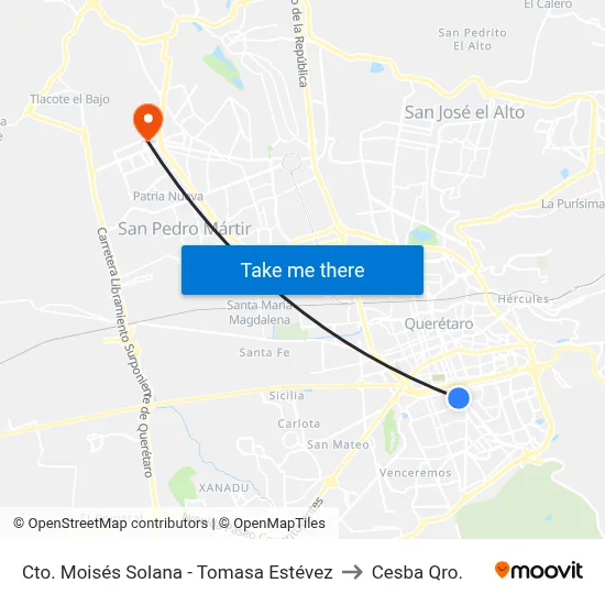 Cto. Moisés Solana - Tomasa Estévez to Cesba Qro. map