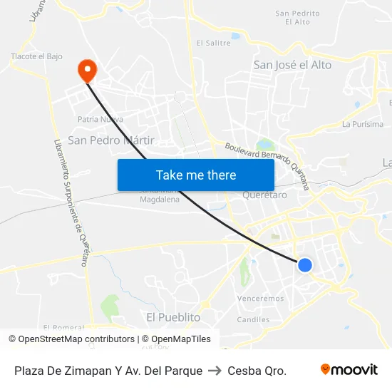 Plaza De Zimapan Y Av. Del Parque to Cesba Qro. map