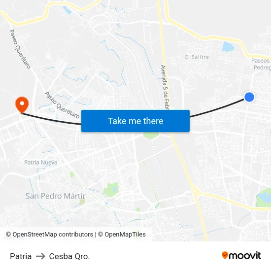 Patria to Cesba Qro. map