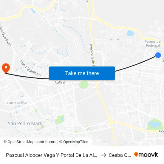 Pascual Alcocer Vega Y Portal De La Alegría to Cesba Qro. map