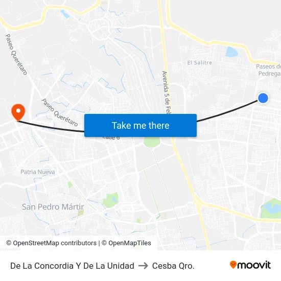 De La Concordia Y De La Unidad to Cesba Qro. map