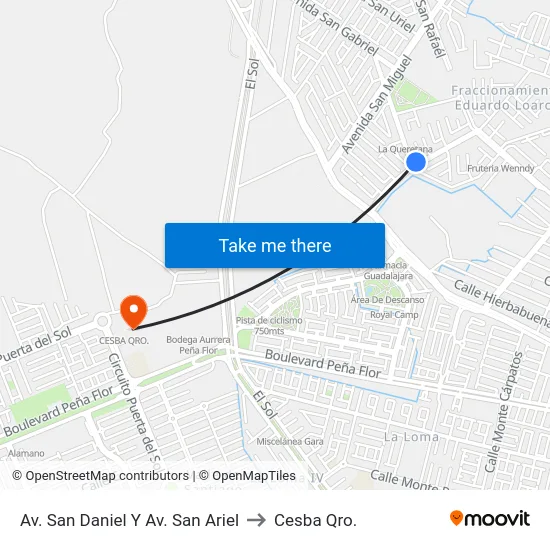 Av. San Daniel Y Av. San Ariel to Cesba Qro. map