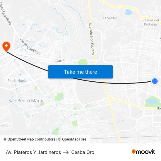 Av. Plateros Y Jardineros to Cesba Qro. map