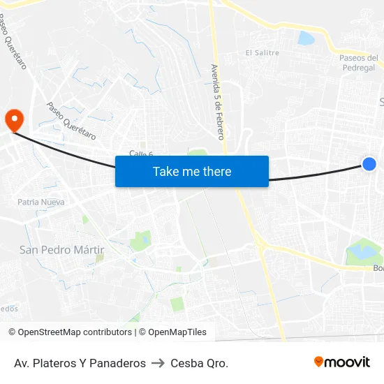 Av. Plateros Y Panaderos to Cesba Qro. map