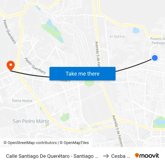 Calle Santiago De Querétaro - Santiago Del Oeste to Cesba Qro. map
