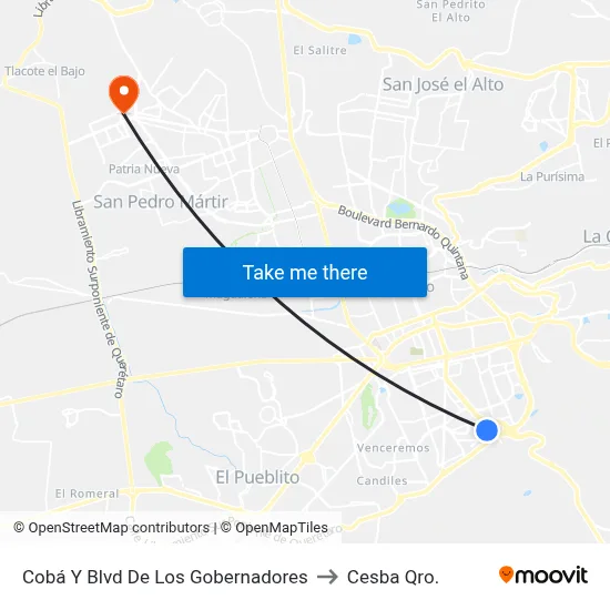 Cobá Y Blvd De Los Gobernadores to Cesba Qro. map
