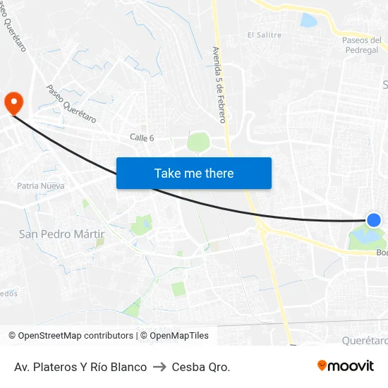 Av. Plateros Y Río Blanco to Cesba Qro. map