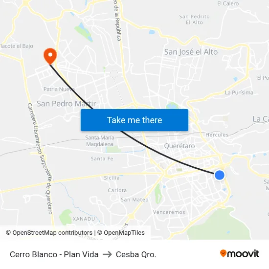 Cerro Blanco - Plan Vida to Cesba Qro. map