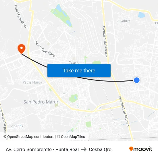 Av. Cerro Sombrerete - Punta Real to Cesba Qro. map