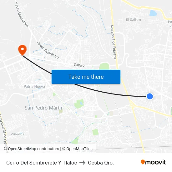 Cerro Del Sombrerete Y Tlaloc to Cesba Qro. map