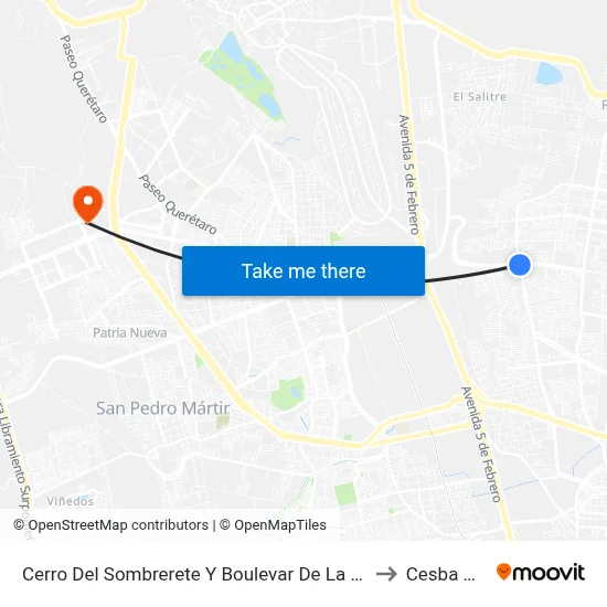 Cerro Del Sombrerete Y Boulevar De La Nación to Cesba Qro. map