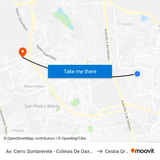 Av. Cerro Sombrerete - Colinas De Oaxaca to Cesba Qro. map