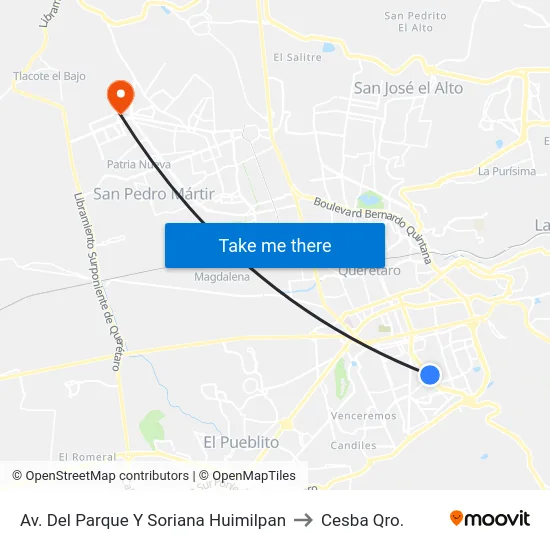 Av. Del Parque Y Soriana Huimilpan to Cesba Qro. map