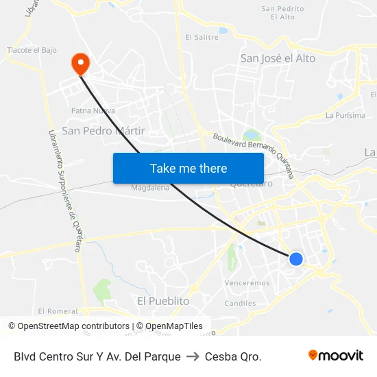 Blvd Centro Sur Y Av. Del Parque to Cesba Qro. map