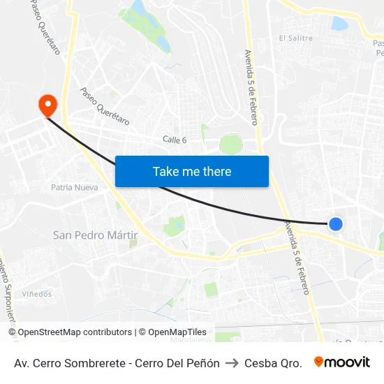 Av. Cerro Sombrerete - Cerro Del Peñón to Cesba Qro. map