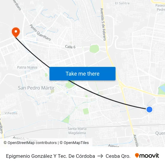 Epigmenio González Y Tec. De Córdoba to Cesba Qro. map
