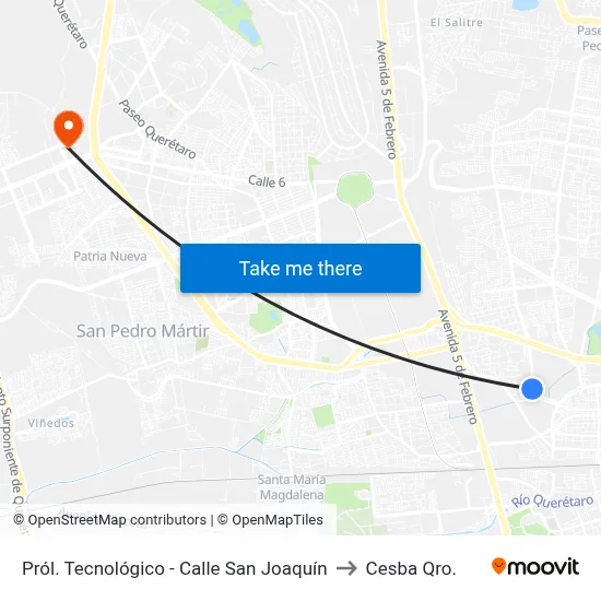 Pról. Tecnológico - Calle San Joaquín to Cesba Qro. map