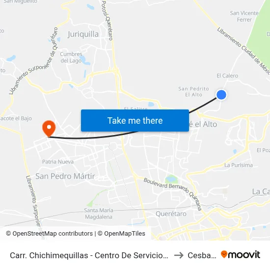 Carr. Chichimequillas - Centro De Servicios  De Justicia Penal to Cesba Qro. map