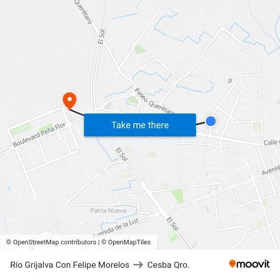 Río Grijalva Con Felipe Morelos to Cesba Qro. map