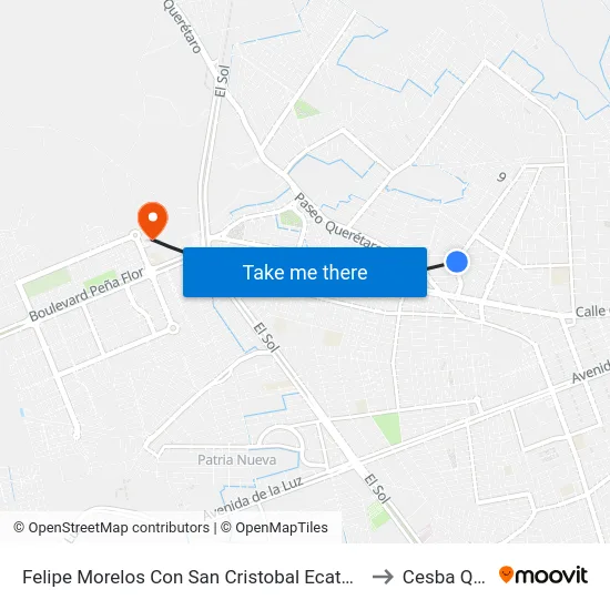 Felipe Morelos Con San Cristobal Ecatepec to Cesba Qro. map