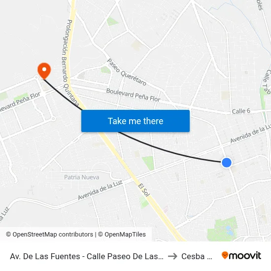 Av. De Las Fuentes - Calle Paseo De Las Peñas to Cesba Qro. map