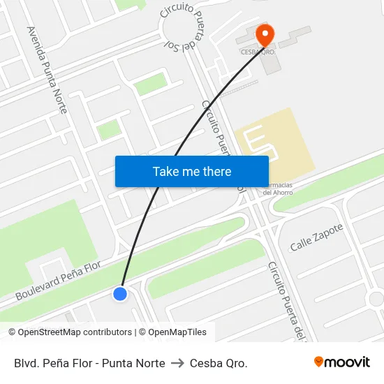 Blvd. Peña Flor - Punta Norte to Cesba Qro. map