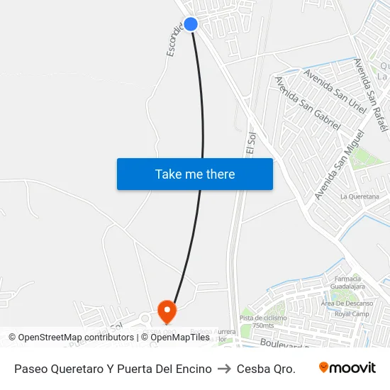 Paseo Queretaro Y Puerta Del Encino to Cesba Qro. map