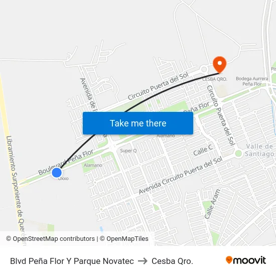 Blvd Peña Flor Y Parque Novatec to Cesba Qro. map
