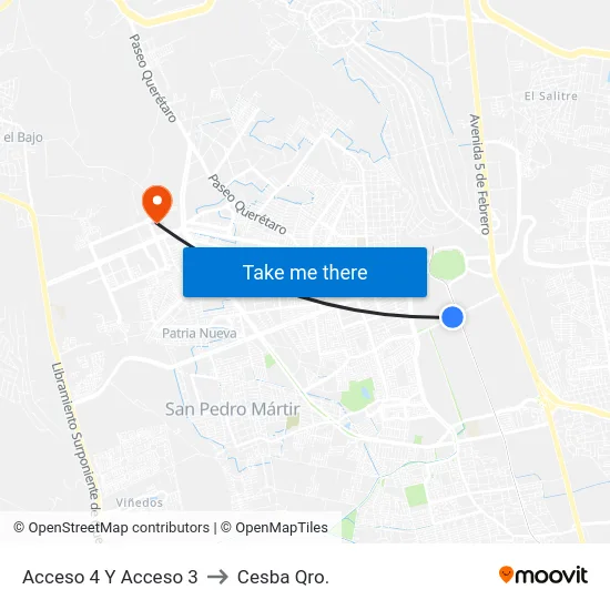 Acceso 4 Y Acceso 3 to Cesba Qro. map