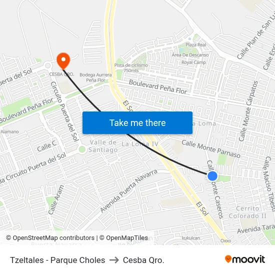 Tzeltales - Parque Choles to Cesba Qro. map