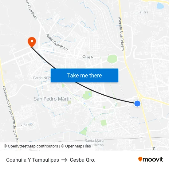 Coahuila Y Tamaulipas to Cesba Qro. map