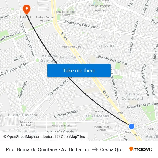Prol. Bernardo Quintana - Av. De La Luz to Cesba Qro. map